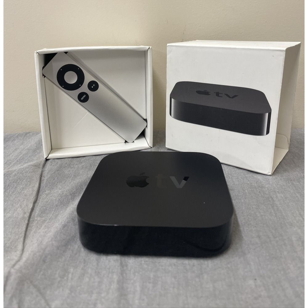 Apple TV Model A1469 Part # MD199LL/A Black & Remote In Box EUC FS Bnfts Chrty